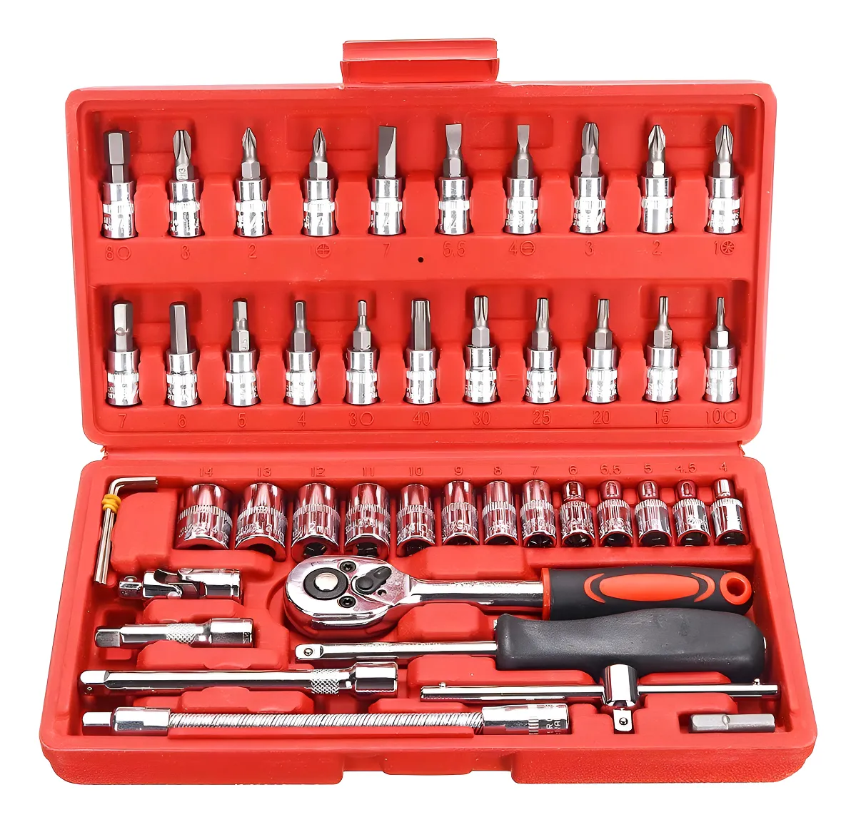 Kit Ferramentas 46 Peças Soquete Chave Catraca Dupla Face